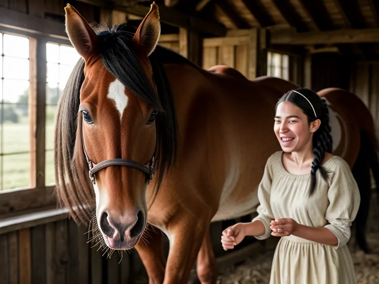 Bienestar equino en la caballeriza: caballo escuela bostezando y relajado en el pasillo