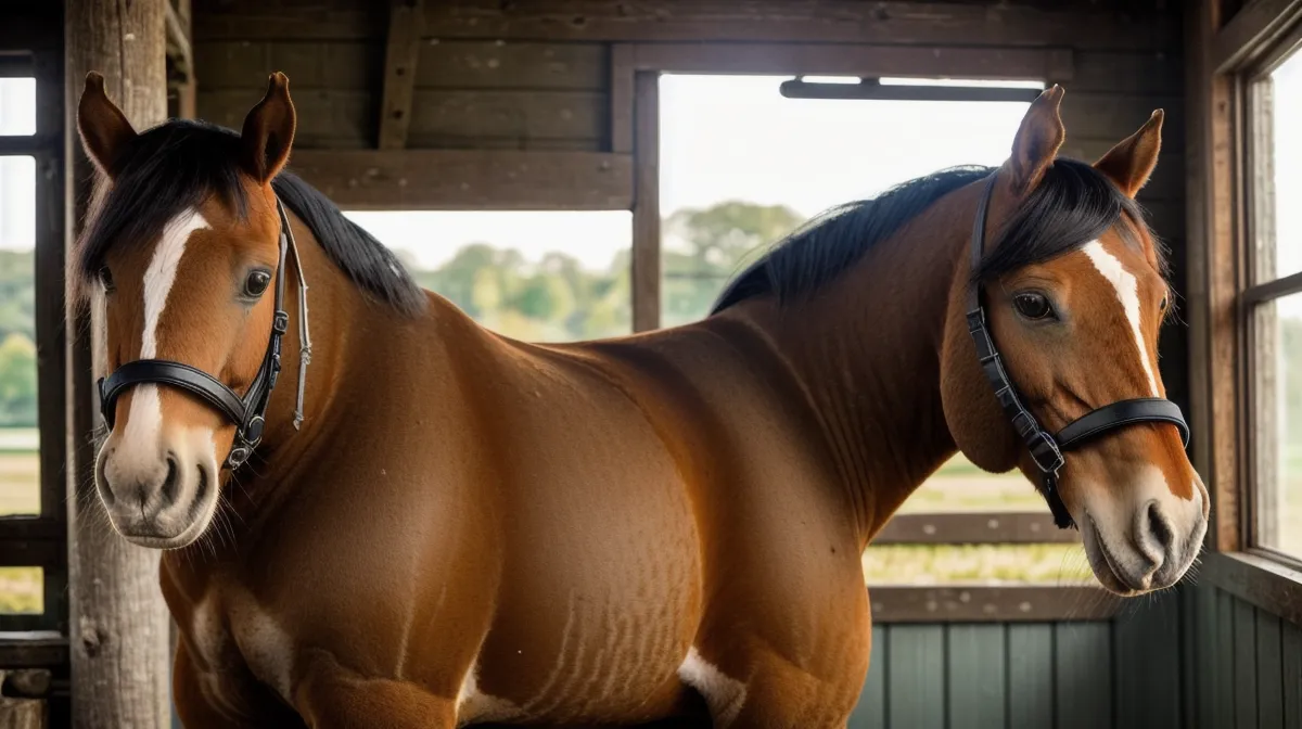 Beneficios de aprender equitación para adultos y bienestar emocional: jinete principiante junto a su caballo en la caballeriza