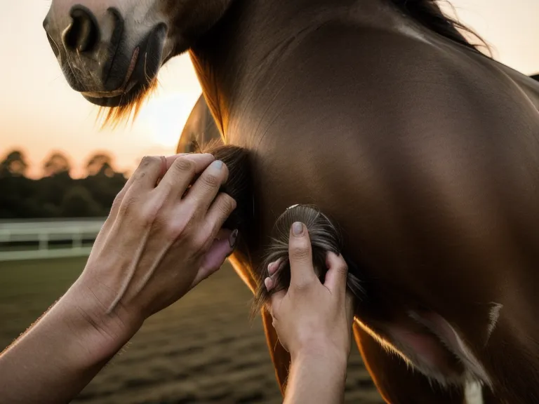 Manos cepillando la crin de un caballo, parte del vínculo que se construye desde el suelo