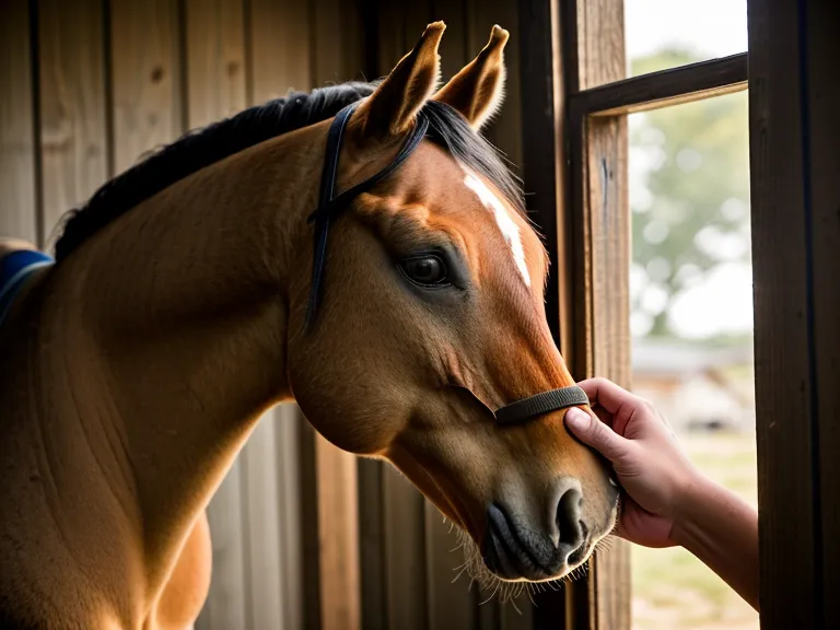 Mano de una mujer acariciando suavemente el hocico de un caballo en señal de confianza.